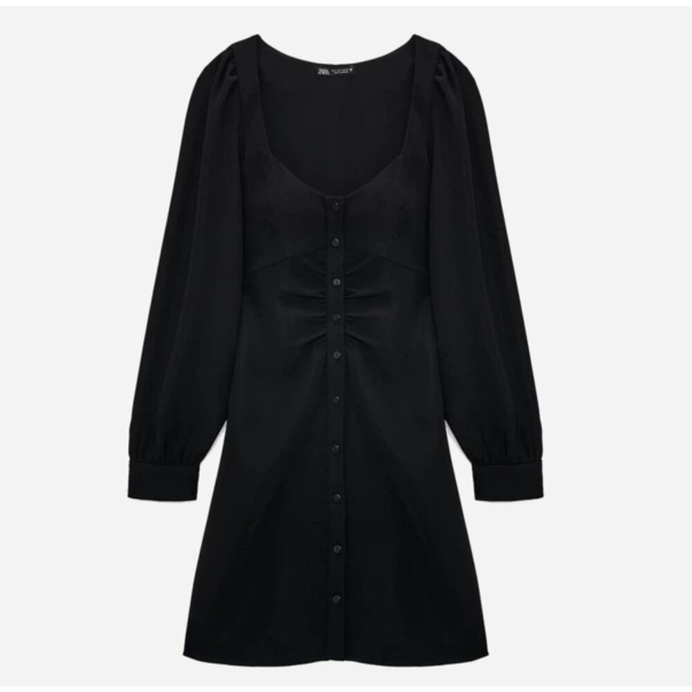 ZARA Little Black Dress Long Sleeve Minimalist Chic Cocktail Mini Size M